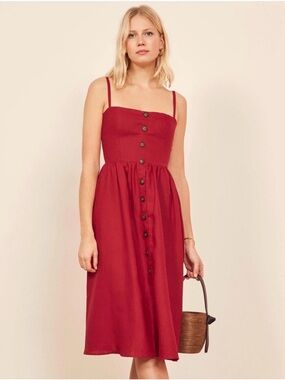 NWT Reformation Tori Linen Midi Dress - Cherry Red - Size 16